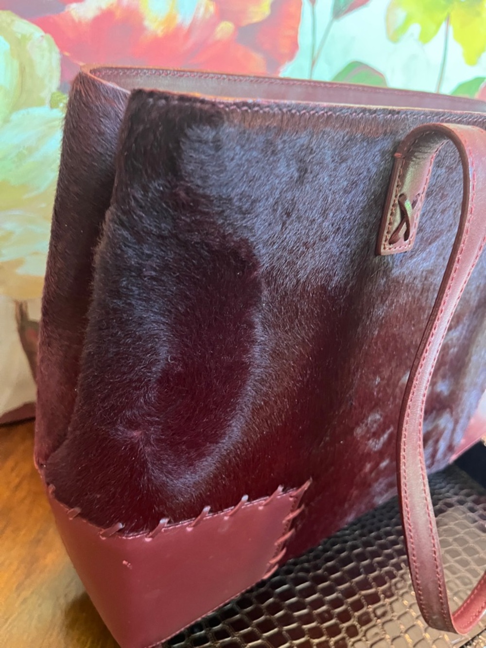 Cole Haan RARE Vintage Luxury Burgundy Red Haircalf Medium Satchel Tote (GUC) - Picture 7 of 17